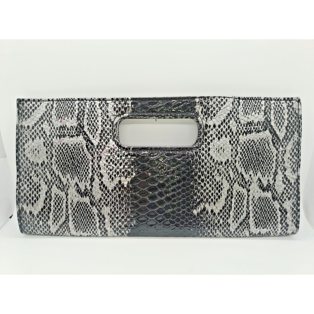 Vintage GIANNINI Black & Ivory Faux Leather and Snake Skin Clutch *SUPER CHIC*